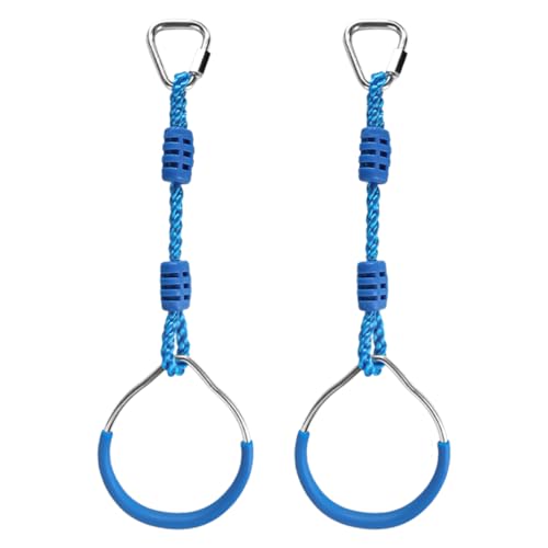 Multi-Color Ninja Rings & Monkey Bars - Adjustable Backyard Obstacle Course for Kids & Adults, Heavy-Duty Gymnastic Swing Rings, Ninjaline Slackline Training Kit (Blue) - color: Blue