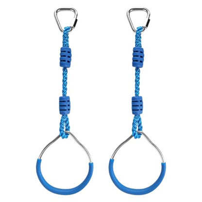 Multi-Color Ninja Rings & Monkey Bars - Adjustable Backyard Obstacle Course for Kids & Adults, Heavy-Duty Gymnastic Swing Rings, Ninjaline Slackline Training Kit (Blue) - color: Blue