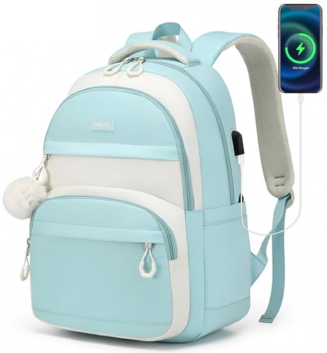 Girls Backpack, School Bag for Teen Girl Middle High School Cute Bookbag for College Women Students Aesthetic Back Pack 8-12 Years Old, Beige Blue - color: Beige Blue, size: 15.6in