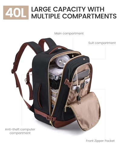 LOVEVOOK 40L Travel Backpack for Women Men with Garment Bag, Airline Approved Carry on Luggage Travel Essentials with 3 Packing Cubes, TSA Overnight Bags Weekender Essentials Backpacks fits 17" Laptop - color: Black-brown, size: 40L-4Pcs