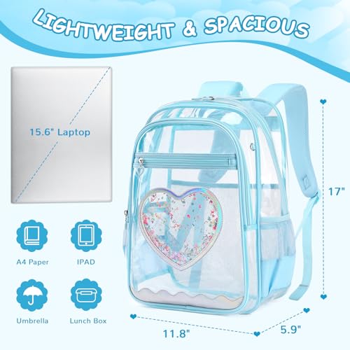 Clear Backpack, Heavy Duty Thick TPU Clear Bookbag, Transparent Bookbag Stadium Events, See Through Large Ergonomic Backpack for School Kids Girls Women Travel Security College Concert, Blue - color: Blue