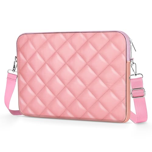 Puffy Quilted Laptop Sleeve with a Removable Shoulder Strap Compatible with MacBook Air 15 inch M2 A2941 2023/Pro 15 A1990 A1707, 15 Surface Laptop 5/4/3, Compatible with Dell XPS 15 - color: Sleeve - Pink, size: 15 inch