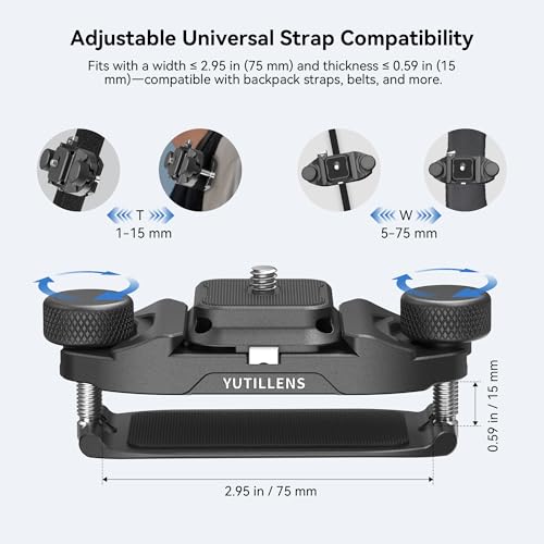 Camera Backpack Clip, Dual-Lock Arca Quick Release for Hands-Free Hiking, Metal Holster for DSLR & Mirrorless with Action Cam & Pocket 3 Mounts, 66lb Load, Fits 75mm Straps - color: Black