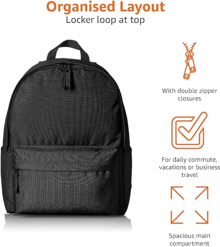 Amazon Basics Backpack for School, Travel, Study with Padded Adjustable Shoulder Straps, Spacious Compartment, Water Bottle Pockets, Durable Classic Design, Black - color: Black, size: 1-Pack