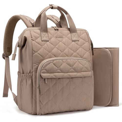 LOVEVOOK Diaper Bag Backpack, Baby Bag for Girl Boy with Changing Pad, Diaper Backpack for Mom Dad with Stroller Buckles - color: Khaki, size: Large