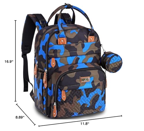 BabbleRoo Diaper Bag Backpack - Baby Essentials Travel Tote - Multi Function Water Resistant Diaper Bag, Travel Essentials Baby Bag with Changing Pad, Stroller Straps & Pacifier Case - Blue Camo - color: Camo Blue, size: Large