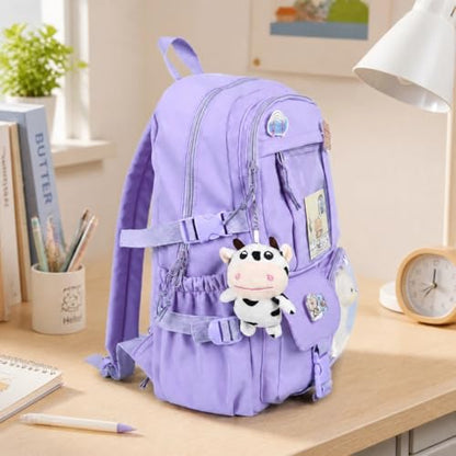 Kawaii Backpack with Cute Bear Plush Kawaii Pin Accessories Large Capacity Aesthetic School Bags Cute Bookbag for Girls Teen Purple - color: Purple
