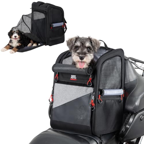 KEMIMOTO Expandable Motorcycle Dog Carrier for Small Dogs &Cat Under 17 lbs Breathable Pet Travel Carrier with Anti-Escape Safety Leash, Foldable Pet Bag, Padded Shoulder Straps Fits for Touring Trike - style: Expandable