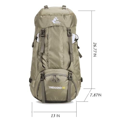 Bseash 60L Waterproof Hiking Camping Backpack with Rain Cover, Large Outdoor Sport Travel Daypack Rucksack for Climbing - color: Greyish Green