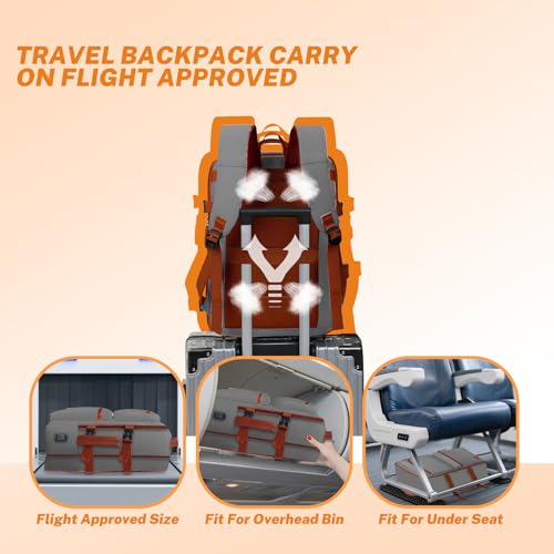 Expandable Travel Backpack Women Men with USB Charging Port, 15.6 Inch Laptop Backpack Waterproof Carry on Flight Approved for Travel Work Hiking College, Grey - color: Grey