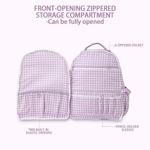 DYSHAYEN Kids Backpack for Girls, Purple Gingham - color: Purple Gingham