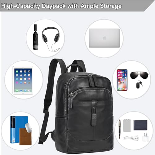 Genuine Leather Backpack for Men & Women - 15.6 Inch Laptop Backpack, Durable Business Commute Bag with Multi-Pockets for Travel & Office - color: Y80&15y Black