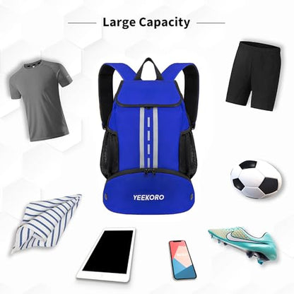 Soccer Backpack Multifunctional Sport Gym Bags with Dry-wet Separate & Shoe Compartment for Basketball Volleyball - color: Upgraded Blue