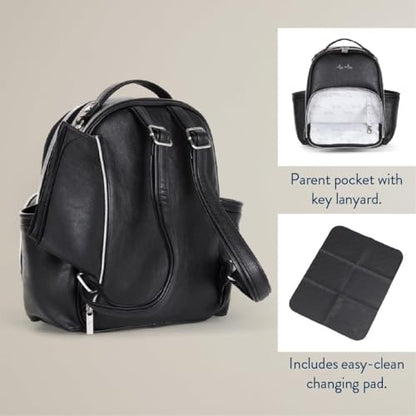 Itzy Ritzy Mini Diaper Bag Backpack – Chic, Compact Mini Plus Backpack with Changing Pad, 10 Pockets (6 Internal, 4 External), Grab-Top Handle & Rubber Feet (Black w/Silver Hardware) - color: Black With Silver Hardware - Plus