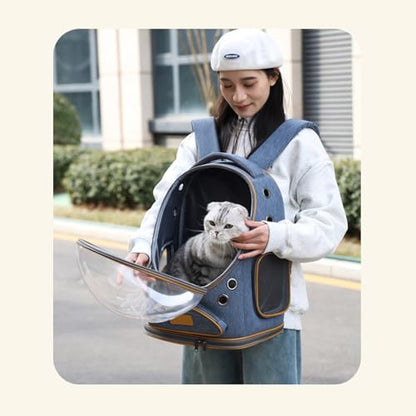 Cat Backpack Carrier, Breathable Cat Carrier Large Space Bubble Pet Backpack for Small Dog and Large cat up to 18lbs, Transparent & Foldable Pet Carrier for Travel Hiking (Blue) - color: Blue