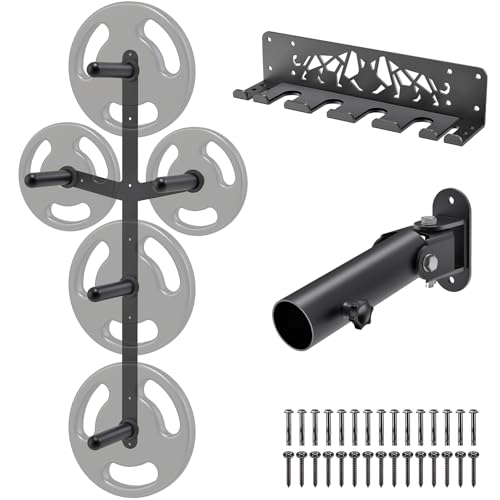 Kipika Weight Plate Storage Rack - Wall Mounted Weight Plate Holder with Durable Steel Construction Organizer for Olympic Plates, 1000lb Capacity, Space-Saving for Home Gym - color: 3-Peg and 2-Weight Wing Set