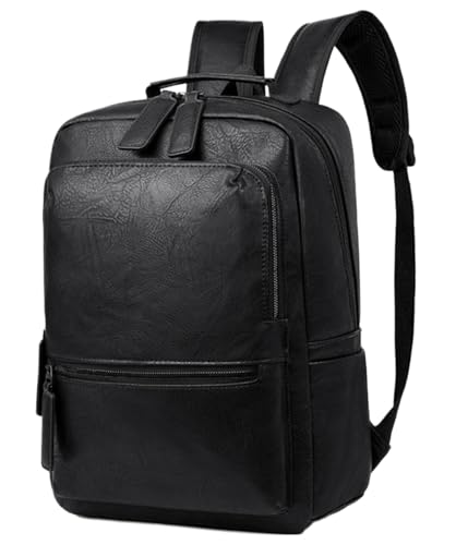 Unisex PU leather laptop bag work business bag hiking backpack leisure day bag university schoolbag (Large,Black 1) - color: Black 1