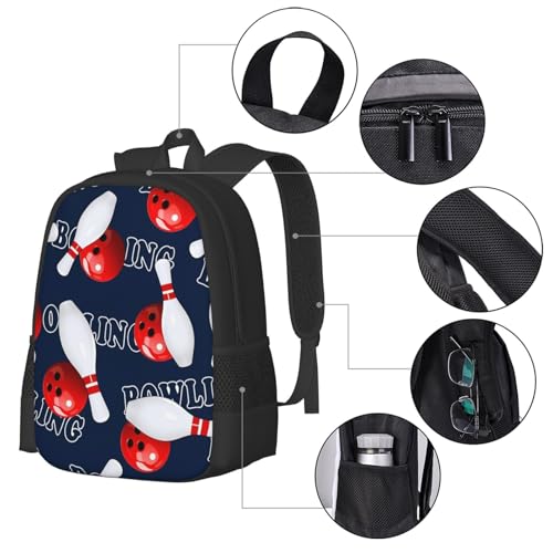 Bowling Backpack Laptop Travel Bag Adjustable Backpack Print Daypack for Men Women 16.5 In - color: Style 2
