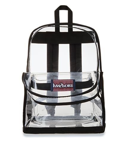 JanSport Clear Pack – 25.5L Transparent Backpack, Large Main Compartment, Side Water Bottle Pocket, Front Zippered Pocket, Mesh Bottom Panel, Clear - color: Clear, size: Large