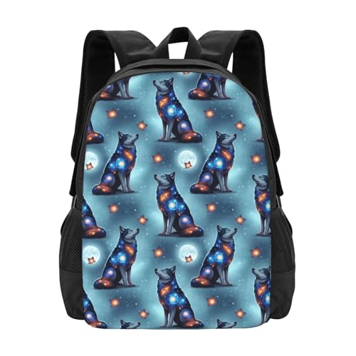 Sturdy Polyester Shoulder Pack Wolf Galaxy Nebula, Anti Theft Spacious Camping Rucksack Casual Daily Bag for Men Women Fitness Outdoor Activity - color: Design (909)