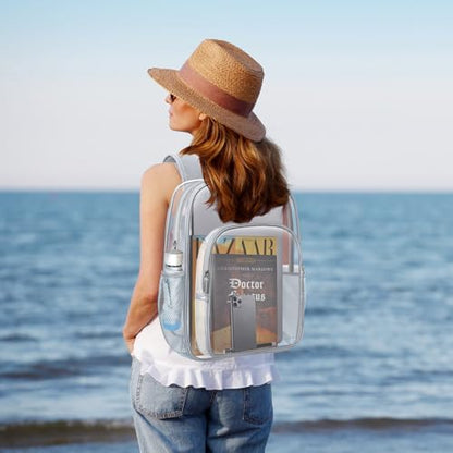 HEEYA Clear Backpack Heavy Duty Transparent Backpack for Security, Sports, Work, Travel, Stadium - color: Grey