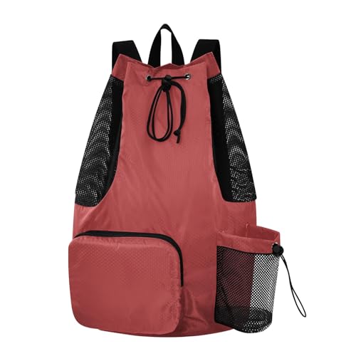 ODAWA Gym Bags for Men Backpack Titian Red Drawstring Backpacks with Pockets for Gym - color: Titian Red