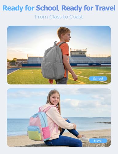 VASCHY School Backpacks, Lightweight Bookbag Schoolbag for Boys Girls Casual Basic Simple Daypack for Men Women Gray - color: Gray