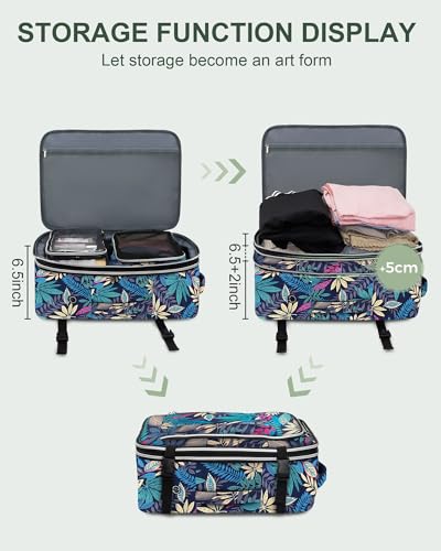 Travel Carry On 17.5" Laptop Expandable Backpack for Men Women, Personal Item Bag Waterproof Airline Approved with USB Charging Hole 3 Packing Cubes, Large Weekender Daypack Business Luggage Suitcase - color: Tropical Leaves, size: Expandable