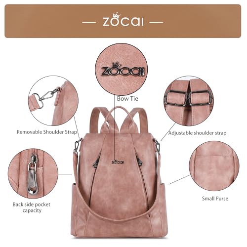 ZOCAI Backpack Purse for Women Medium Anti-Theft Backpacks Purses Design Leather Shoulder Bags with Removable Strap - color: Pink