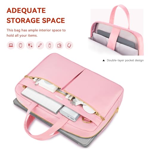 Ferkurn Laptop Bag Case Women Men Computer Bag Compatible with MacBook/HP/LG/Dell, Shoulder Strap Slim Carrying Messenger Briefcase, Pink, 17-17.3 Inch - color: Pink, size: 17-17.3 inch