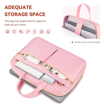 Ferkurn Laptop Bag Case Women Men Computer Bag Compatible with MacBook/HP/LG/Dell, Shoulder Strap Slim Carrying Messenger Briefcase, Pink, 17-17.3 Inch - color: Pink, size: 17-17.3 inch