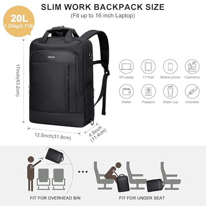 PIJUSHI Travel Backpack for Women TSA 180° Flat Open Fits 16" Laptop Slim Backpack for Business, Commute, Daily(PE042 Black) - color: Black