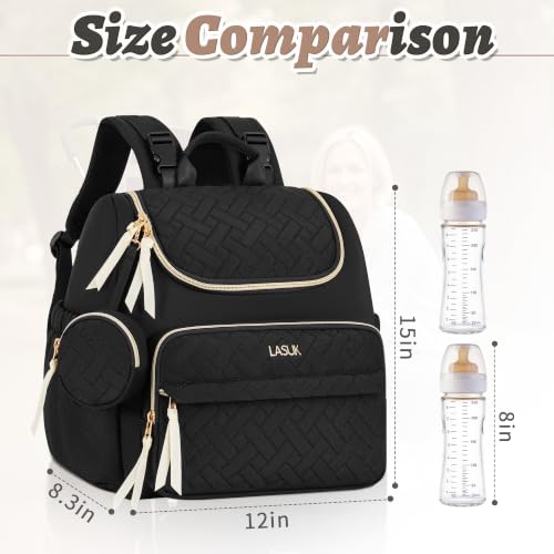Diaper Bag Backpack, 22L Large Quilted Small Baby Bag with Changing Pad & Pacifier Case, Stroller Hooks, Easy-Access Baby Essential, Maternity Travel Backpack Unisex, Black - color: Black, size: Small