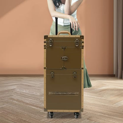 Cosmetic Train Case,Rolling Makeup Train Case,Travel Stylist Case Lockable Hairdressing Trolley,Professional Makeup Case for Make-up Artists - color: Gold