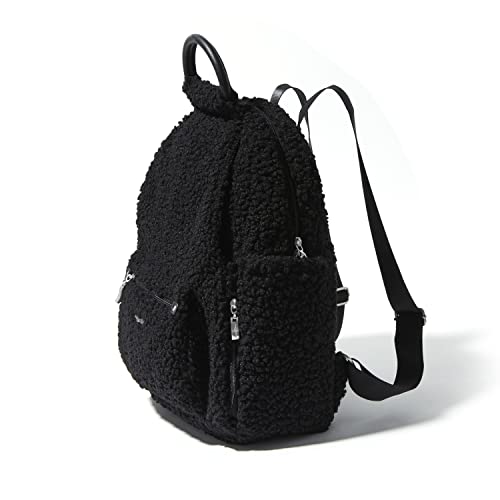 Baggallini Womens All Day Backpack With RFID Phone Wristlet, Black Faux Shearling - color: Black Faux Shearling