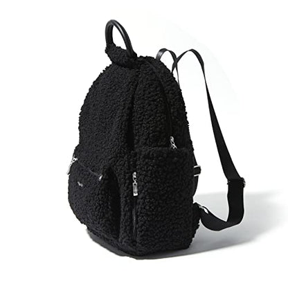 Baggallini Womens All Day Backpack With RFID Phone Wristlet, Black Faux Shearling - color: Black Faux Shearling