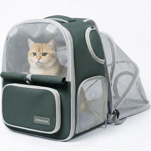 Cat Backpack Carrier Expandable,Pet Travel Backpack for Cats and Small Dogs, 1200D Waterproof Ventilated Mesh with Lockable Zippers, Foldable for Hiking Camping Vet, Up to 18 Lbs,(Green) - color: Green