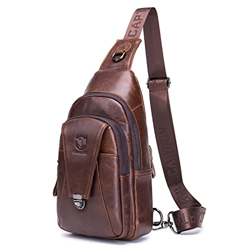 Hebetag Leather Sling Bag Crossbody Backpack for Men Women Outdoor Travel Work Shoulder Chest Pouch Camping Casual Daypack Coffee 18cm(W) x8cm(D) x30cm(H)(7.08"x3.14"x11.81") approx; - color: #08coffee