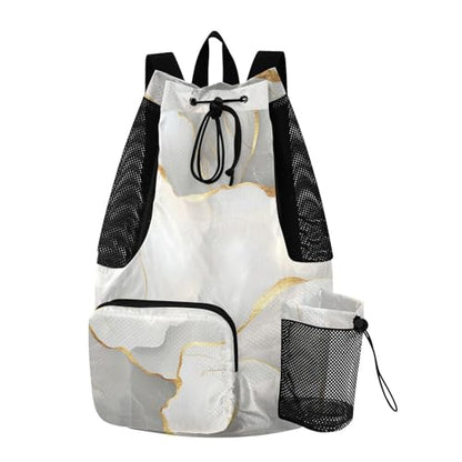 Drawstring Beach Bags Climbing Gym Bag With Inside Pockets String Bag Waterproof Marble White Neutral - color: Color 15