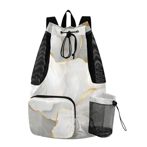 Drawstring Beach Bags Climbing Gym Bag With Inside Pockets String Bag Waterproof Marble White Neutral - color: Color 15