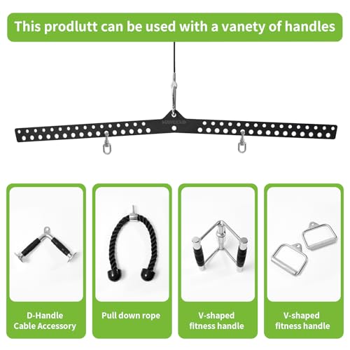Multi-Grip LAT Pull Down Bar Hardened Powder-Coated Finish, 360° Rotating Stainless Steel Adapter, Neutral & Wide Grip Spreader Bar for Pulley System Gym & Cable Machines - color: BLACK-38in