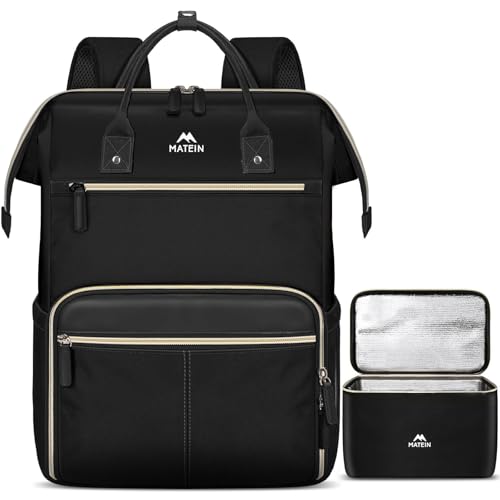 MATEIN Lunch Backpack, 15.6 Inch Laptop Backpack with Lunch Box, Stylish Nurse, Teacher Work Backpacks with Insulated Compartment, Meal Prep Bag for Women Men Commute Outdoor Picnic Camping, 2Pcs Set - color: Black, size: 15.6 Inch