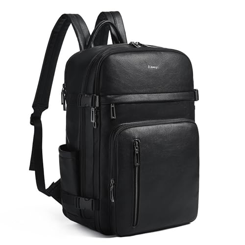 Vegan Leather Backpack for Women and Men, Fits 17.0" Laptop, Stylish Lay-Flat Carry-on Travel Backpack with Luggage Strap for Travel and Daily Use - color: 4-1 Black