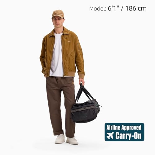 Utility Duffle Bag 40L, Convertible Backpack for Travel, Gym & Commute, Water Repellent - color: Black Stealth