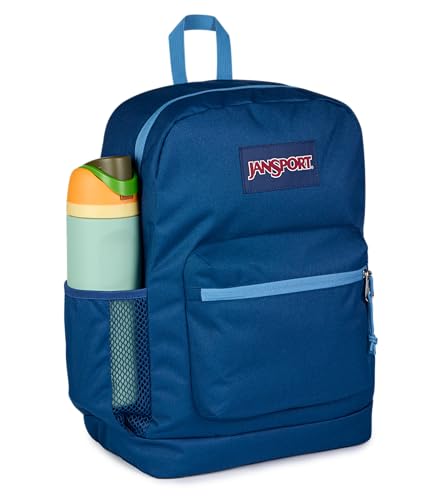 JanSport Cross Town Plus Backpack - Large Main Compartment, Side Water Bottle Pocket, 15-Inch Padded Laptop Sleeve - Color Blocked - Navy - color: Color Blocked Navy/Elemental Blue/Ele