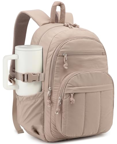 Backpack for Women, Quilted Laptop Bookbag with Pouch Pockets for College Work Travel Gym Teacher Nurses, Puffer High School Backpack for Girls, Camel - color: Camle, size: 15.6in