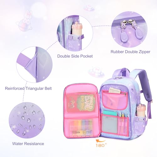 FIXITOK Girls Backpack Set, 3PCS Kids Backpack for Girls, Kawaii Bunny School Backpacks for Girl Kindergarten Elementary Preschool Middle School Bags with Lunch Box Pencil Case Dreamy-Purple - color: Dreamy-purple