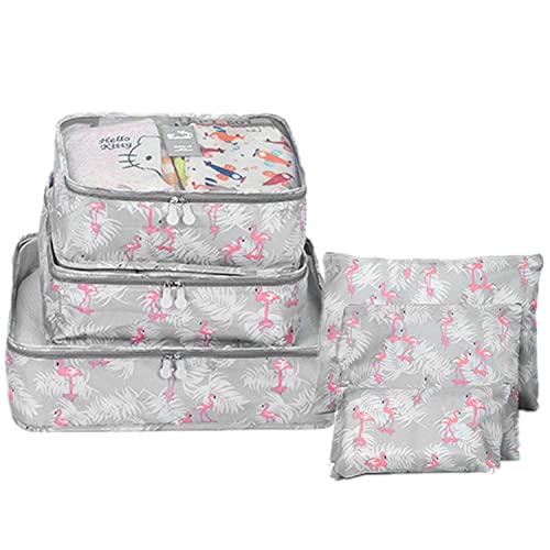 6 Set Packing Cube Luggage Organizer Pouch, Travel Storage Bags Organizer Set, Clothes Packing Cubes Laundry Pouch Suitcase Organizer Bags for Travel Carry On Luggage Packing (Blue Flamingo) - color: Blue Flamingo