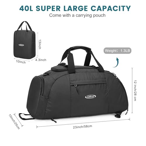 G4Free 40L 3-Way Duffle Bag Backpack Gym Bag for Men Women Sports Duffel Bag with Shoe Compartment Travel Backpack Luggage - color: Black