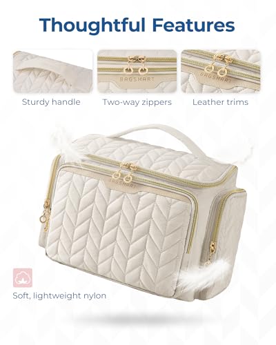 BAGSMART Travel Toiletry Bag, Large Wide-open Travel Bag for Toiletries, Makeup Cosmetic Travel Bag with Handle-Beige - color: Beige